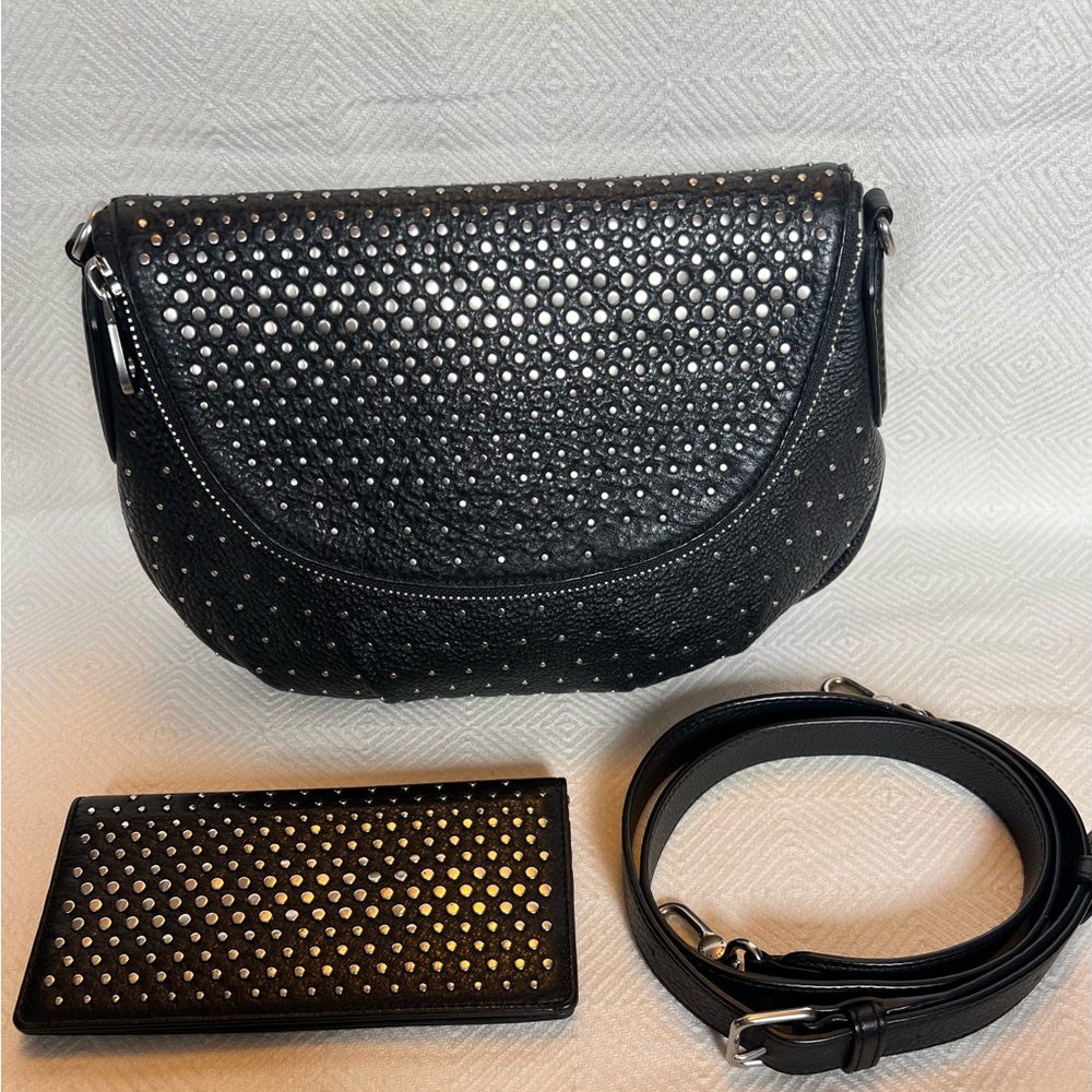 Marc By Marc Jacobs Black Leather Natasha flap Studded Crossbody Bag